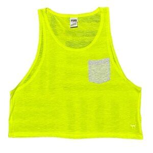 Victoria’s Secret NWOT PINK Neon Yellow Pocket Cropped Workout Tank Top Medium